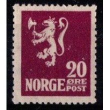 1922-24 Norge - AFA 104 - Løvetype med streg mellem øre og post - 20 øre lilla - Postfrisk.